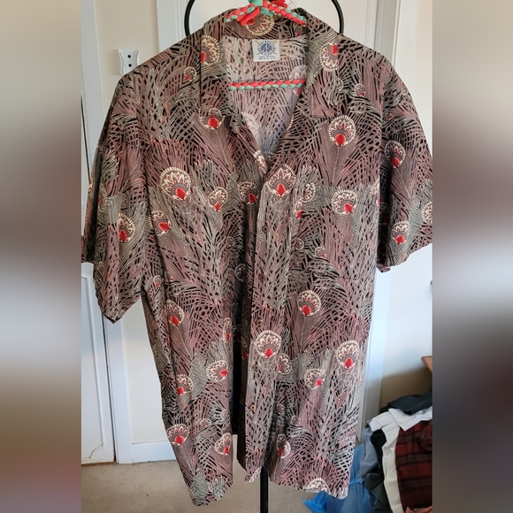 Vintage Caribbean Club Peacock Allover Print Short-Sleeve Button-Up Shirt - Picture 3 of 7